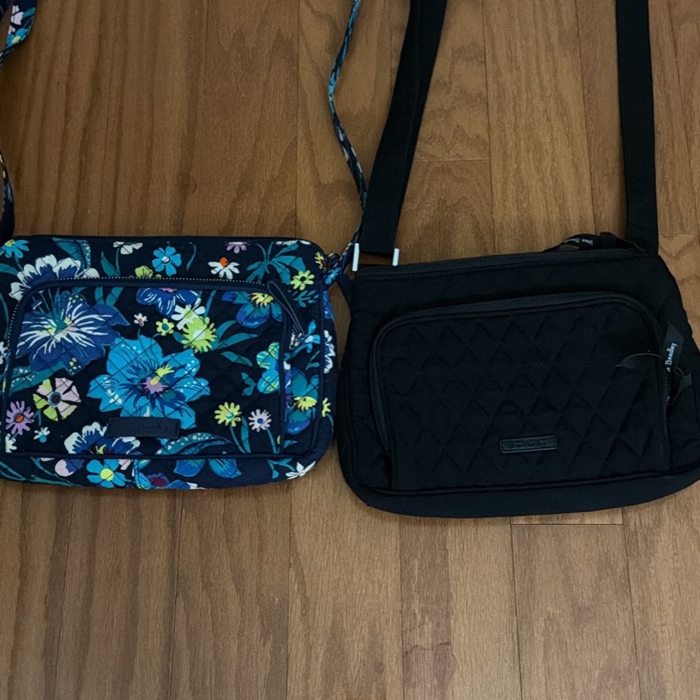 Vera Bradley Blue Floral and Black Quilted Crossbody Bags. Includes both